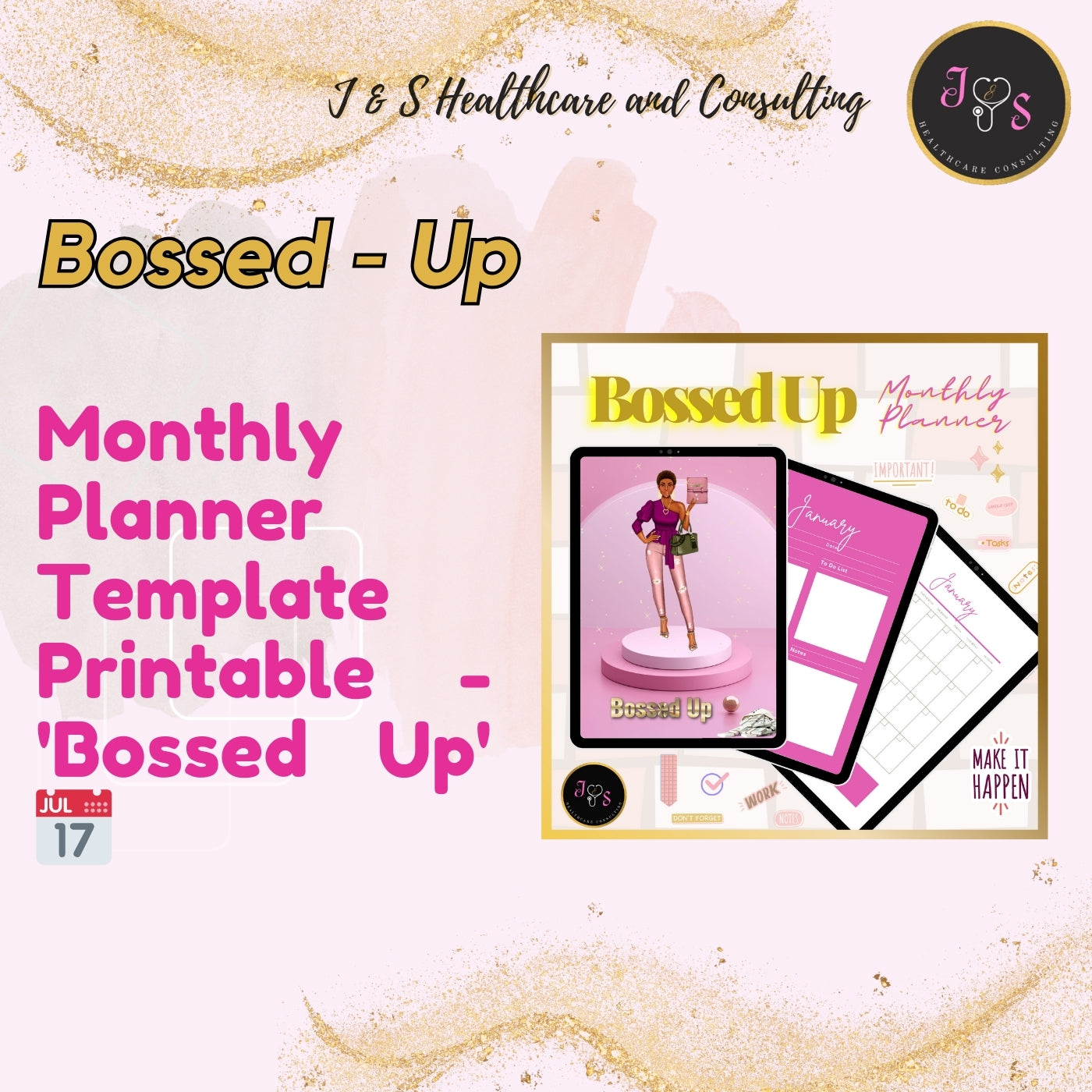 Monthly Planner Template Printable - 'Bossed Up' 📅