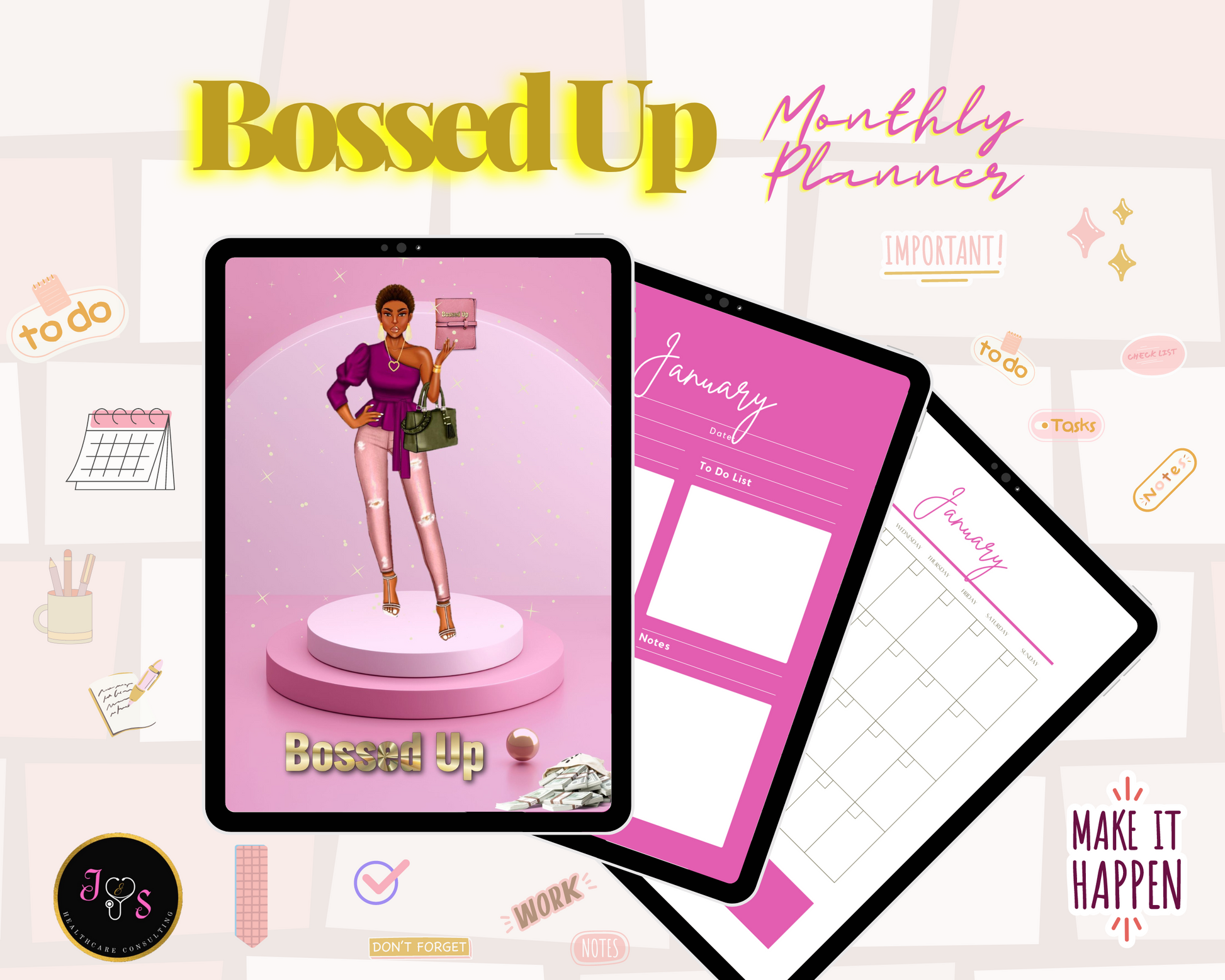 Bossed Up template monthly planner printable cover