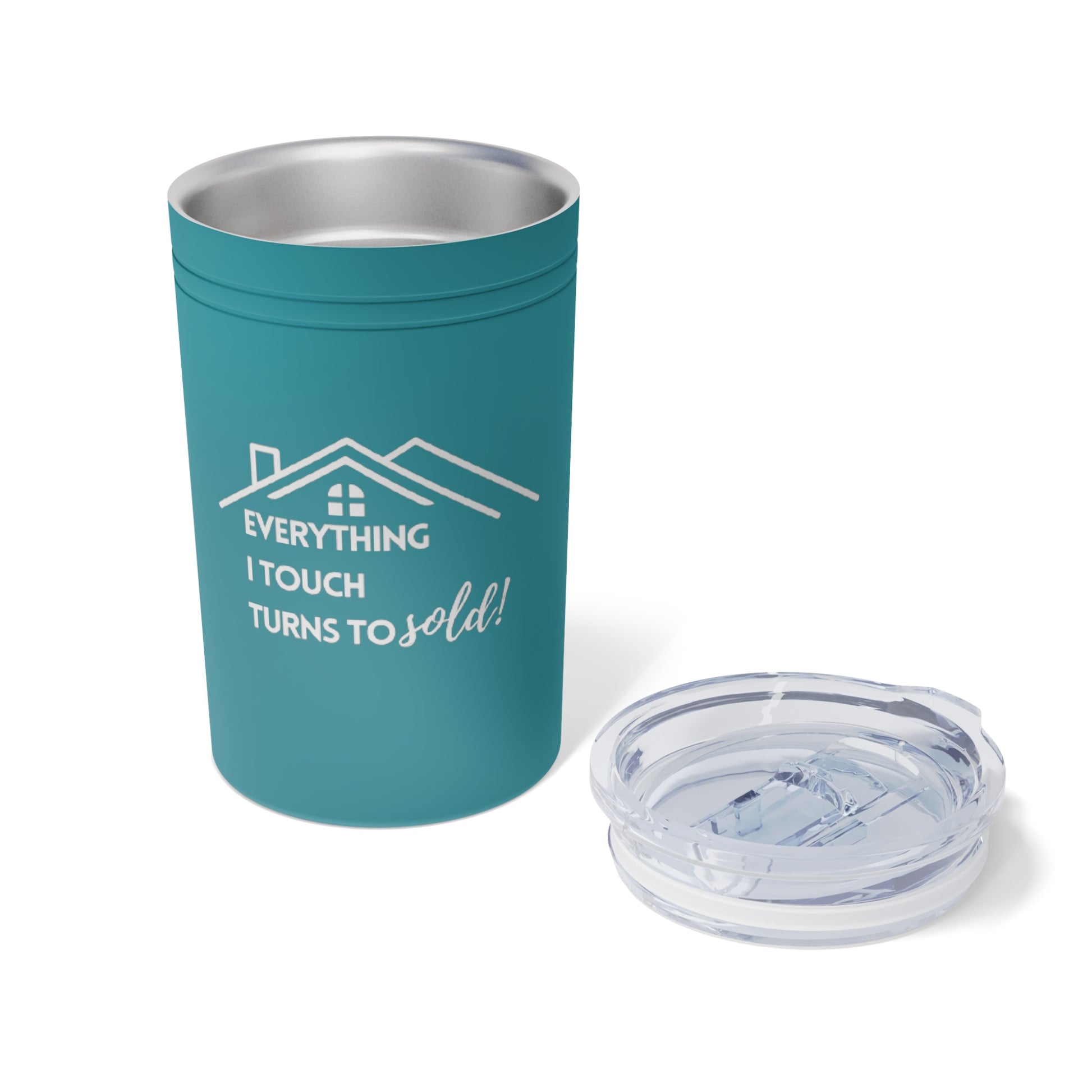 Customized Tumbler for Realtors (Vacuum Insulated in Turquoise, 11oz ) - Open Lid